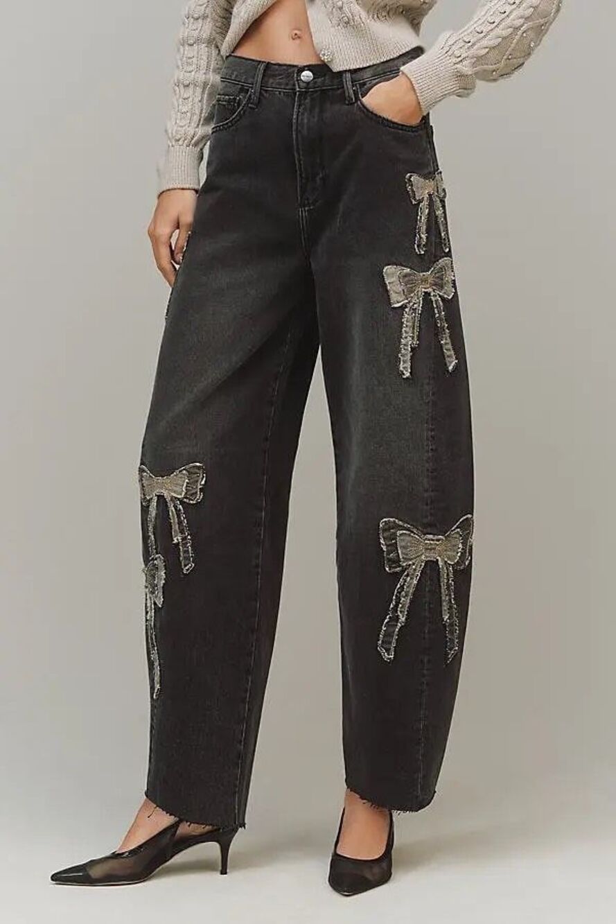 NWT Driftwood Parker x Bow What Fun Grey Wash High-Rise Barrel Jeans Size 32
